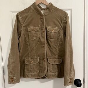 LL Bean Womens Large Corduroy Field Jacket Tan Brown Button Barn Coat Outdoor
